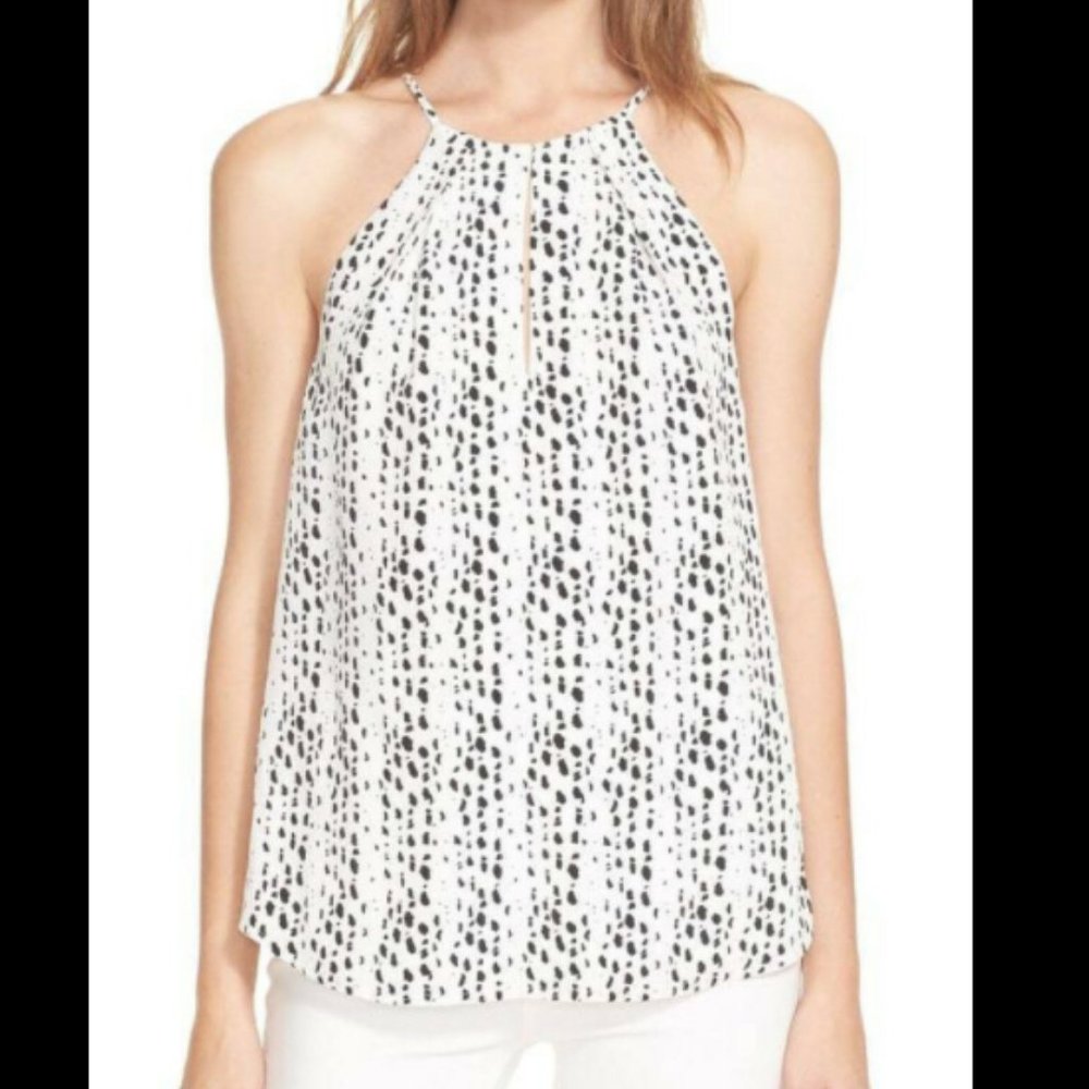 Joie 100% Silk Dot Print Sleeveless Keyhole Top
